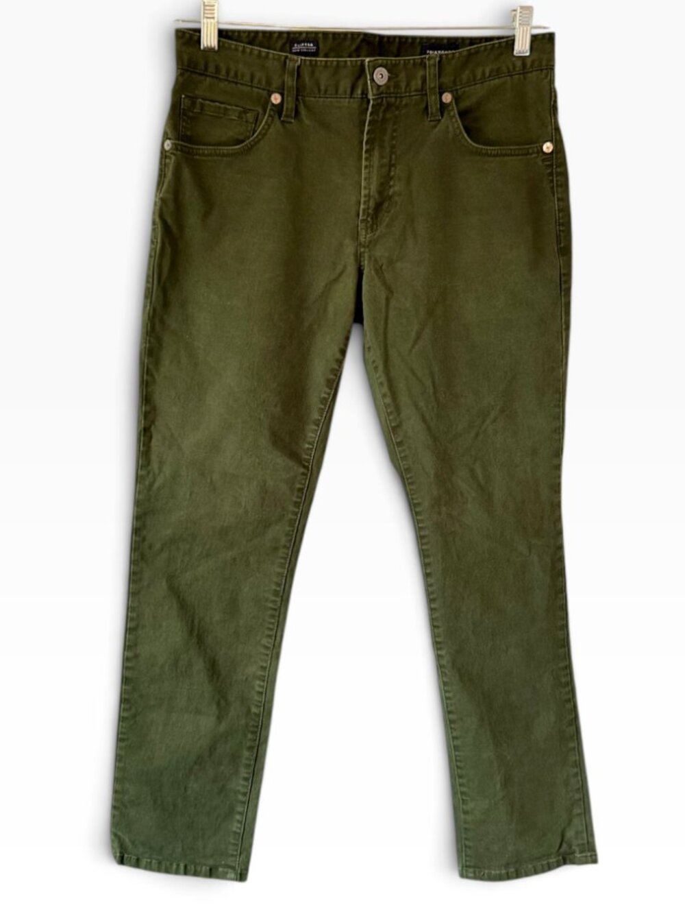 7 Diamonds Clifton Jeans Slim Straight Olive Green Brushed Denim Mens 31 x 30